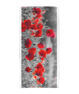 Flanders Fields Towel  - Black and White w/ Red Poppies Beach Towel 30x60