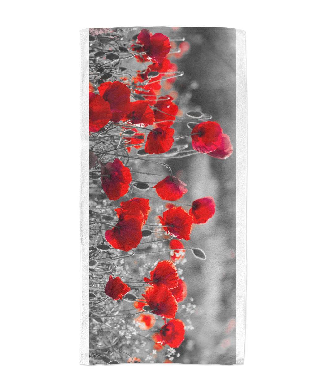 Flanders Fields Towel  - Black and White w/ Red Poppies Beach Towel 30x60