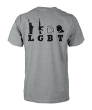 Load image into Gallery viewer, Black Rifle / LGBT- Liberty, Guns, Beer, Trump (Image On Back)
