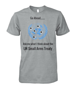 Ask Me What I Think About the UN Arms Treaty - UN Logo Bullet Holes